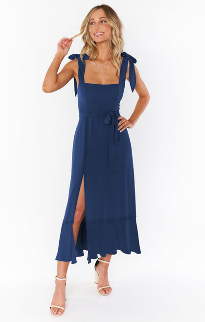 Split Dress With Lace-up Design Summer Ruffled Beach Dresses For Women