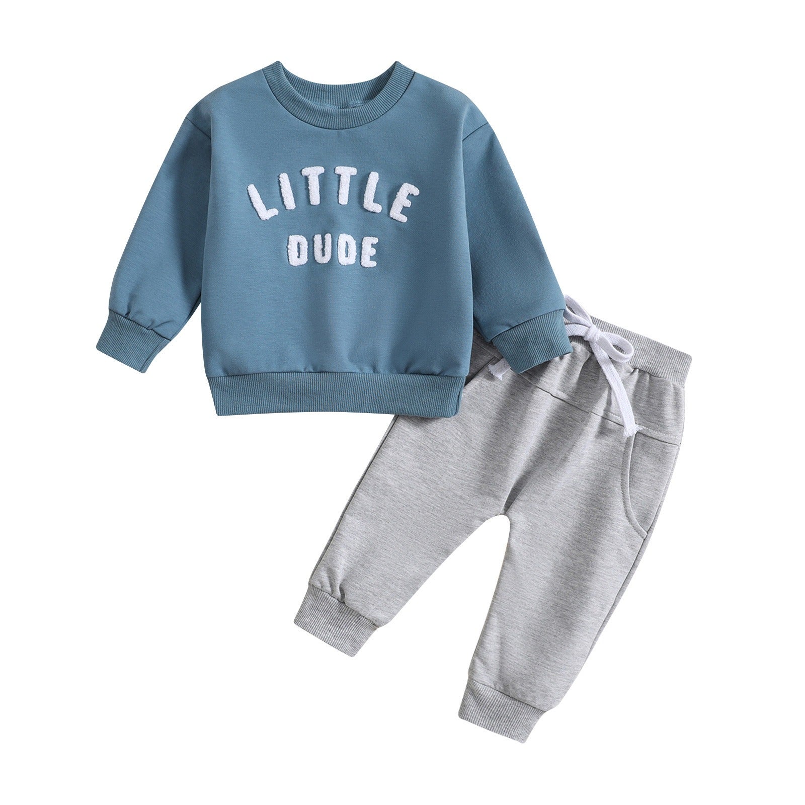 Children's round neck letter printed top solid color pants two-piece set