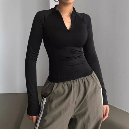 Sports Long-sleeved T-shirt  Half-open Collar Y2g Short T-shirt Womens