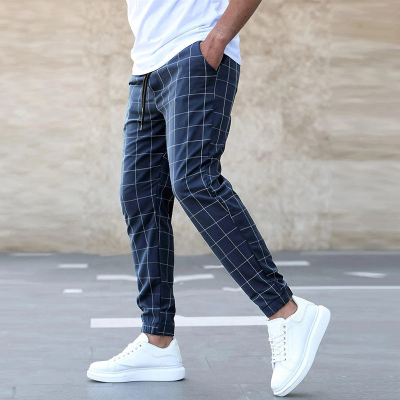 Casual Drawstring print Plaid Trousers  For Men's