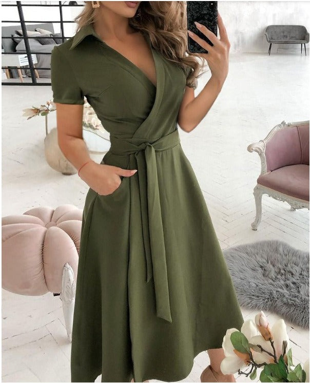 Womens Spring/Summer Dress Short sleeved V-neck dress for women Season Prestige