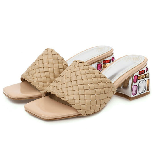 Outdoor Luxury Crystal Women Slide Low Heels Casual Knitted  Women's Slipper Season Prestige