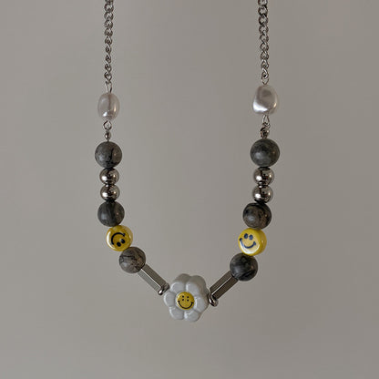 Smiling Face Flower Pearl Necklace Female eprolo
