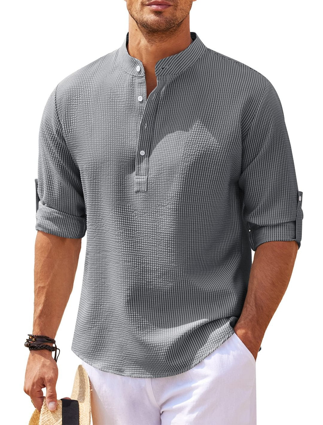 Men's Long Sleeve Stand Collar Shirt Mens Clothing Season Prestige