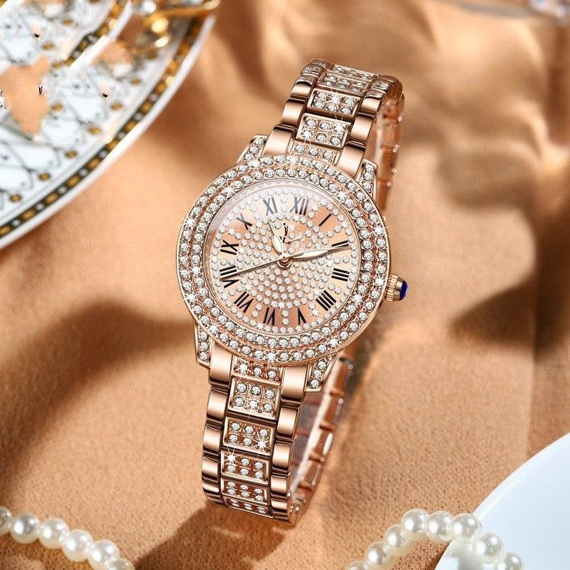Womens Elegant Sparkling Quartz Watch With Diamonds