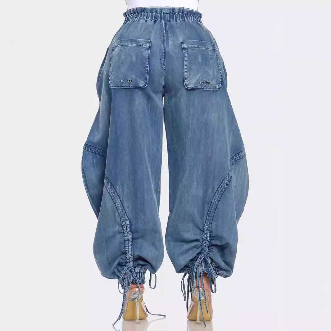 Women's Drawstring Lace-up Ankle-tied Bow Loose  Jeans