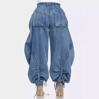Women's Drawstring Lace-up Ankle-tied Bow Loose  Jeans
