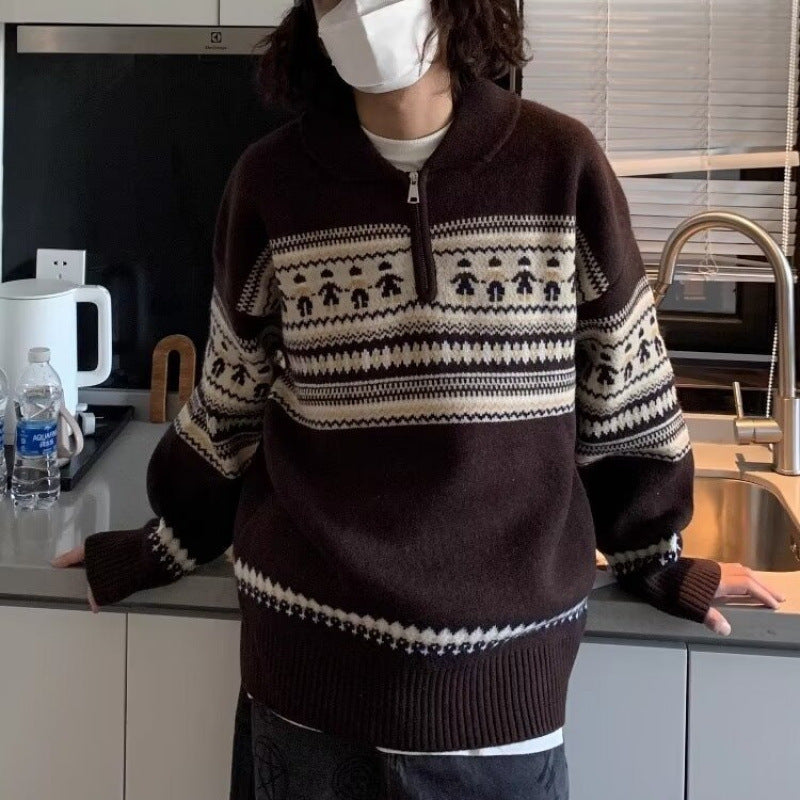 Mens Deer Plush All-matching Artistic Style Sweater