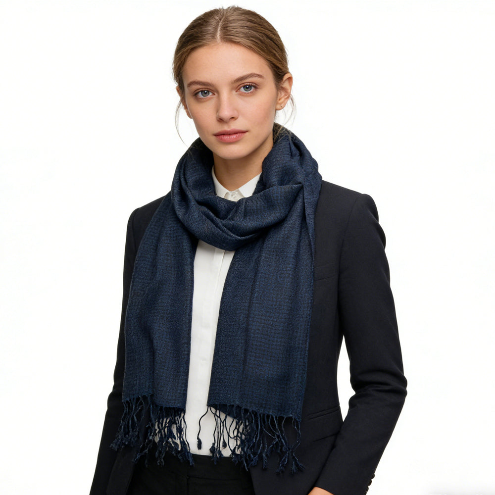 Navy Herringbone Unisex Luxury Jacquard Wrap