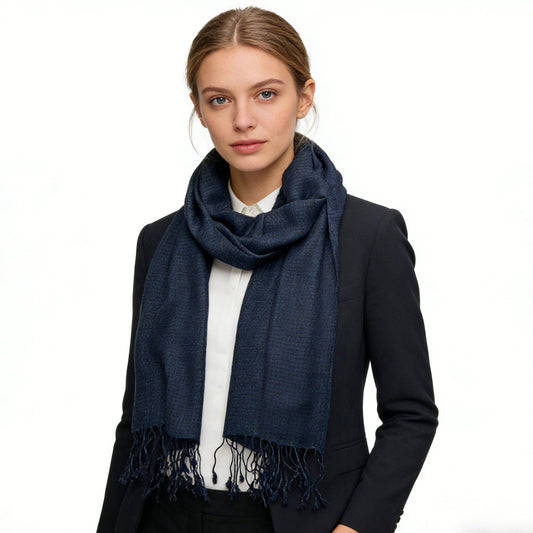 Navy Herringbone Unisex Luxury Jacquard Wrap