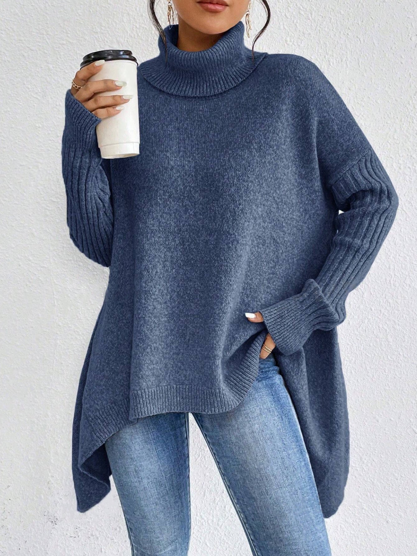 Women's Winter Loose Long Sleeve Knitted Turtleneck Sweater