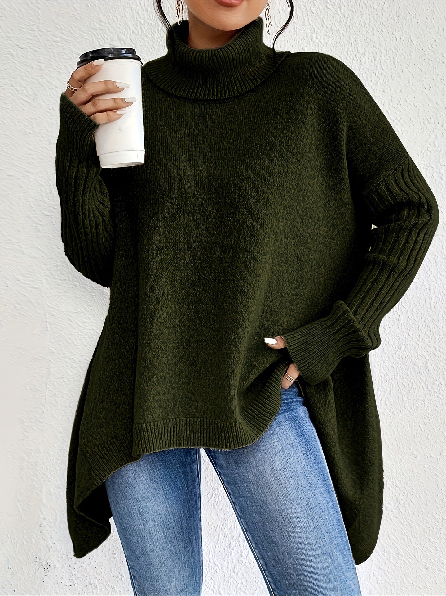 Women's Winter Loose Long Sleeve Knitted Turtleneck Sweater