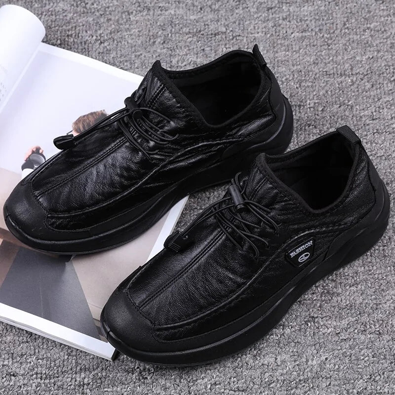 Black Lace-Up Breathable Leather Shoes for men Comfortable casual footwear