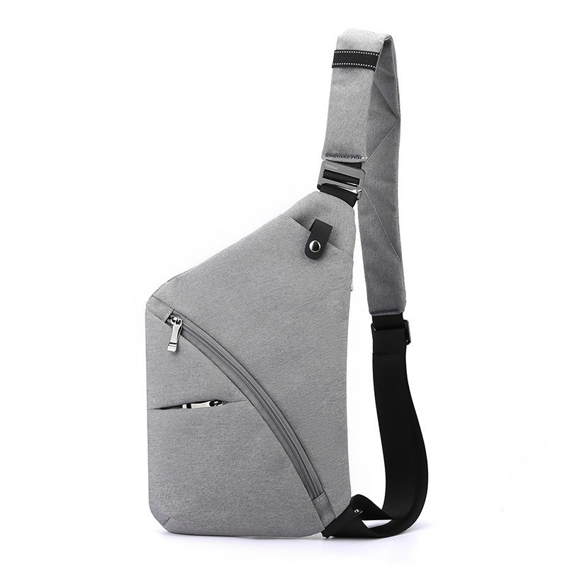 Men’s anti-theft crossbody underarm bag, Oxford cloth, gray color, 22cm wide, 32cm high, 2cm thick, adjustable strap, close-fitting chest bag