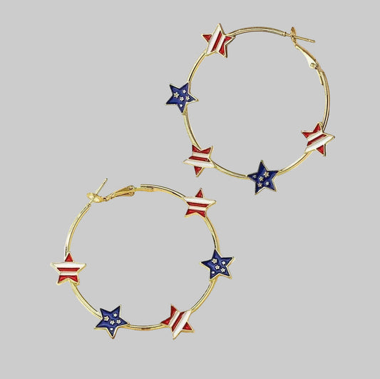 Patriotic American Star Dripping Oil Earrings