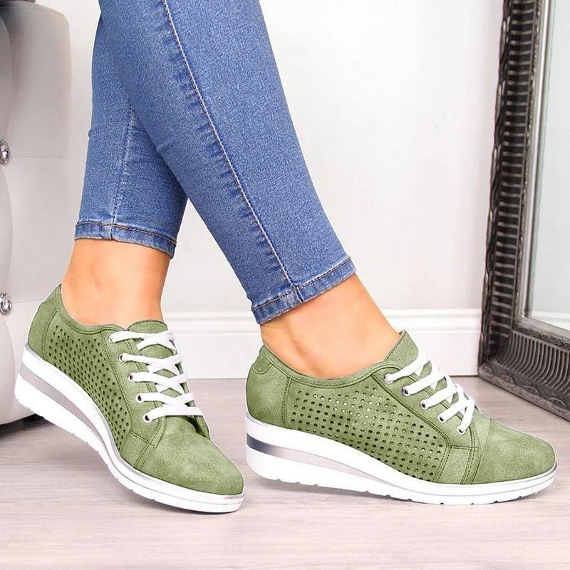 Breathable Platform Sneakers Meddle Heel Pointed Toe Air Mesh Shoe women