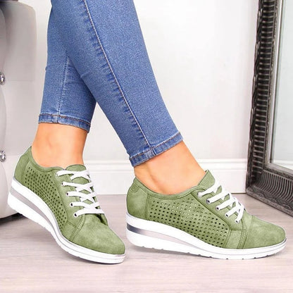 Breathable Platform Sneakers Meddle Heel Pointed Toe Air Mesh Shoe women