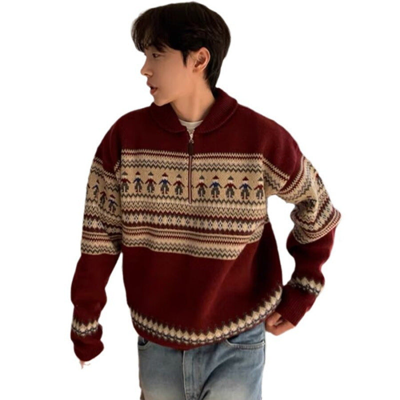 Mens Deer Plush All-matching Artistic Style Sweater