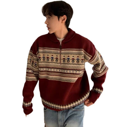 Mens Deer Plush All-matching Artistic Style Sweater