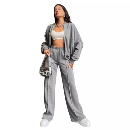 Dropped shoulder Zipper Cardigan Sweater Fashion Casual Set