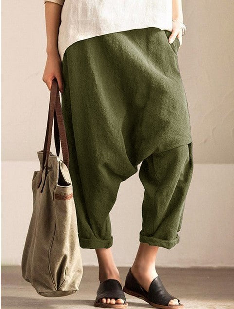 Cotton And Linen Plus Size Drop Harem Crotch Pants