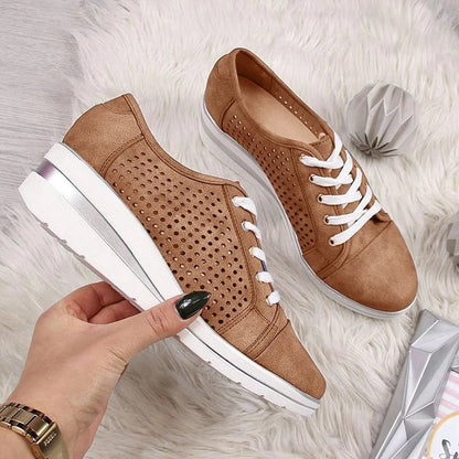 Breathable Platform Sneakers Meddle Heel Pointed Toe Air Mesh Shoe women
