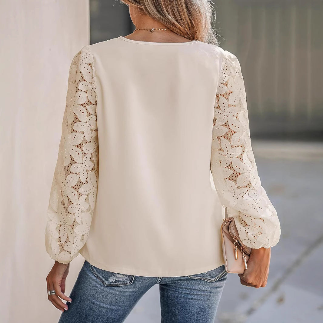 Aurelia 3D Wave-Pattern Floral Lace Blouse