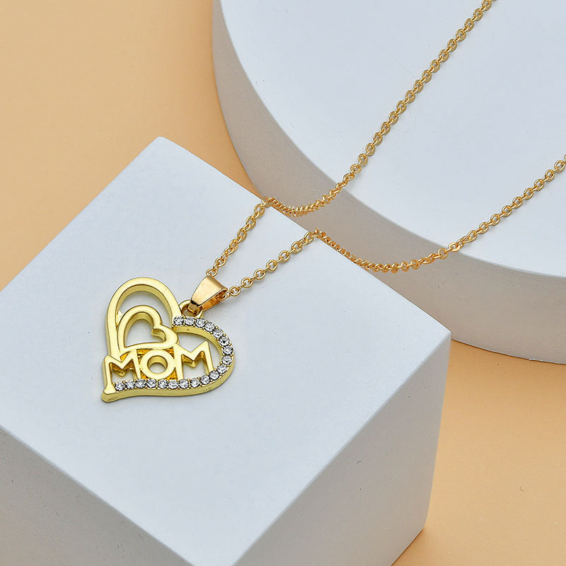 Mother's Day Mom Heart Shape With Diamond Necklace