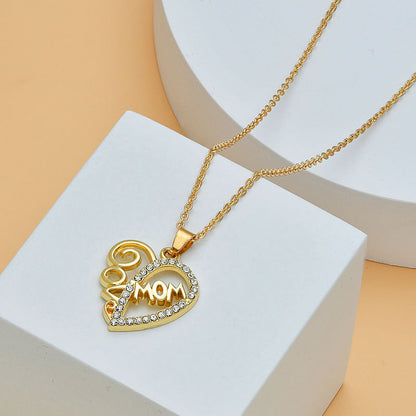 Mother's Day Mom Heart Shape With Diamond Necklace