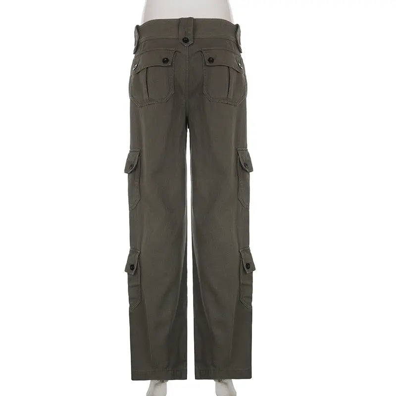 Low-Rise Multi-Pocket Pressed Loose Cargo Pants - Season Prestige