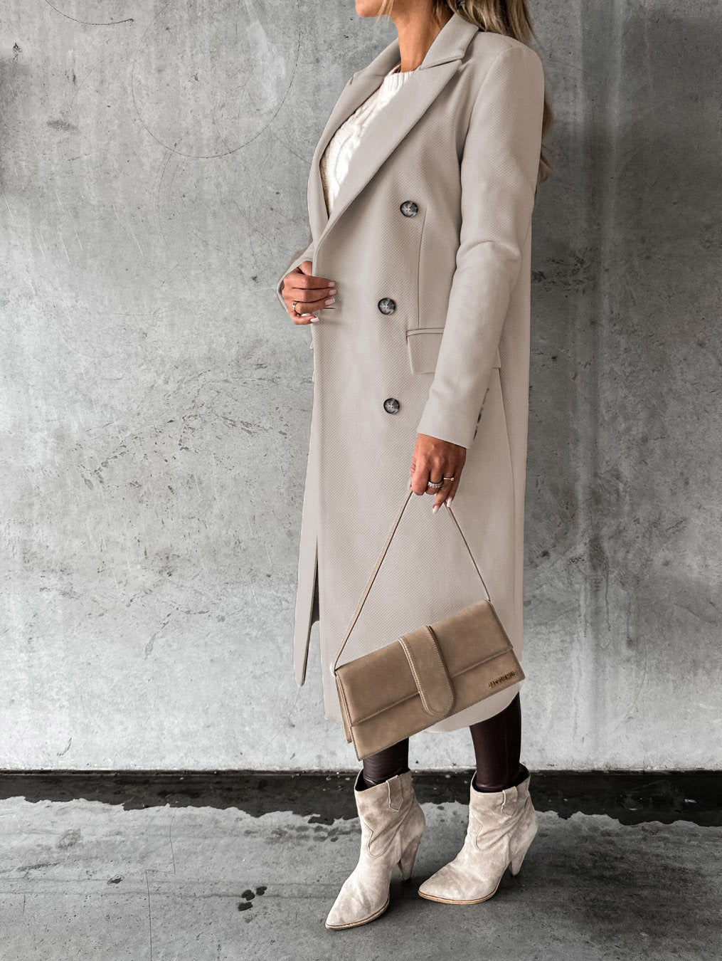 Long Sleeve Lapel Double Breasted Long Winter Coat for Women