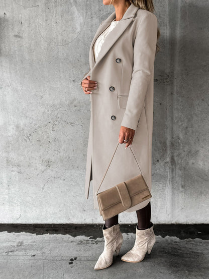 Long Sleeve Lapel Double Breasted Long Winter Coat for Women