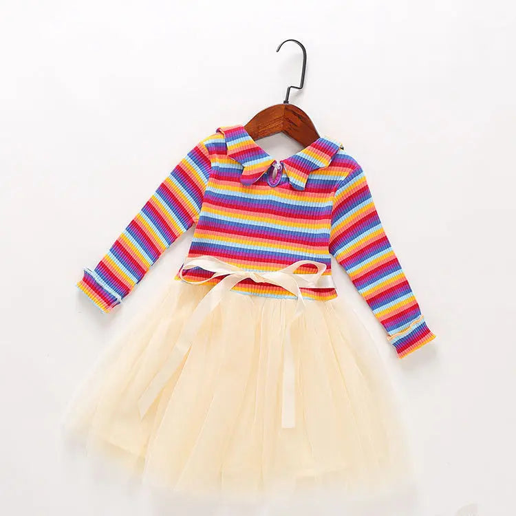 Long Sleeve Stripe Dress with Lace - Season Prestige