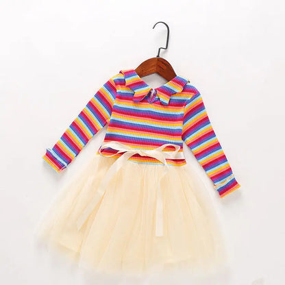 Long Sleeve Stripe Dress with Lace - Season Prestige