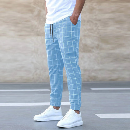 Casual Drawstring print Plaid Trousers  For Men's