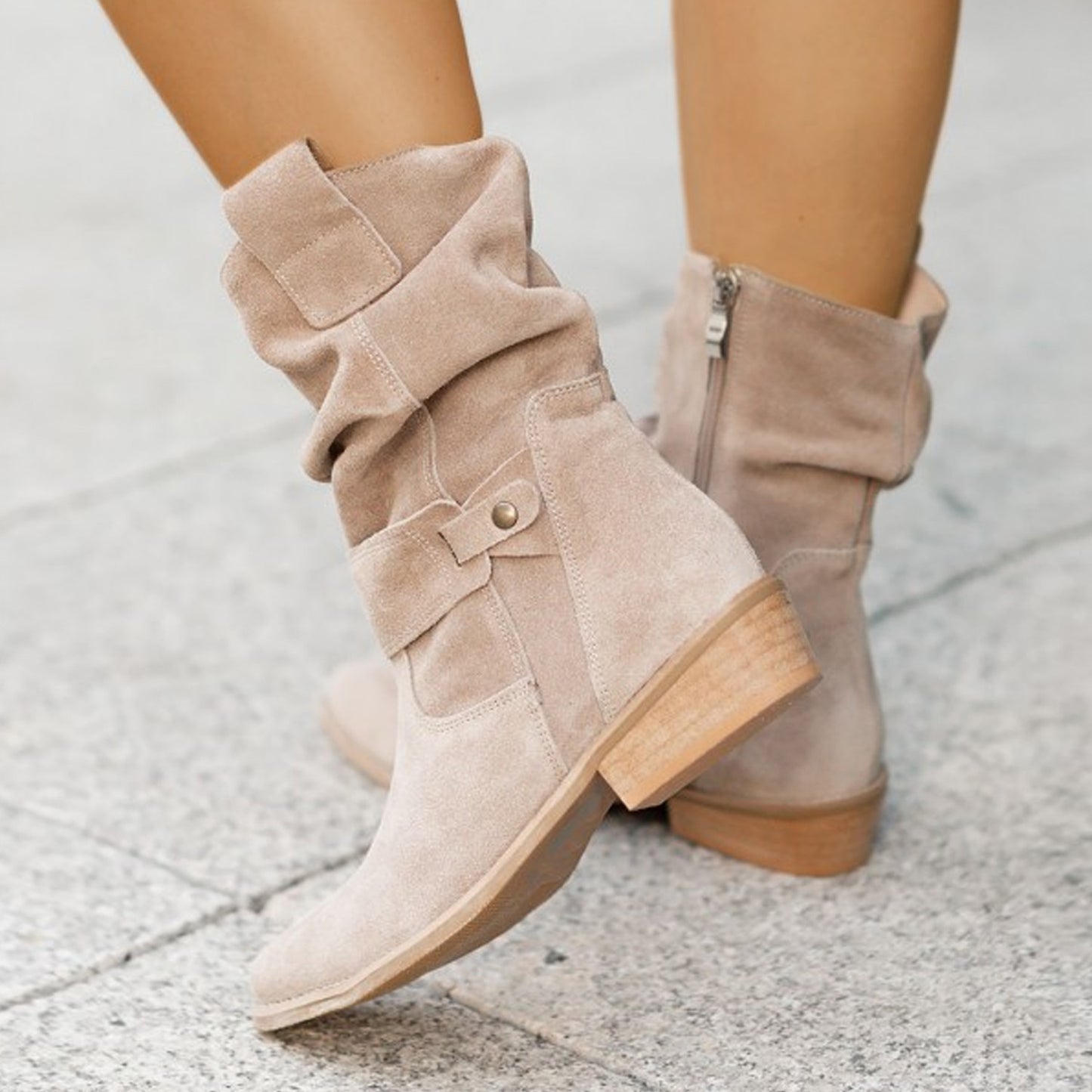 Pointed Toe Mid-calf Suede Zipper Winter Boots For Women