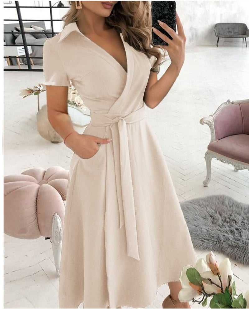 Womens Spring/Summer Dress Short sleeved V-neck dress for women Season Prestige