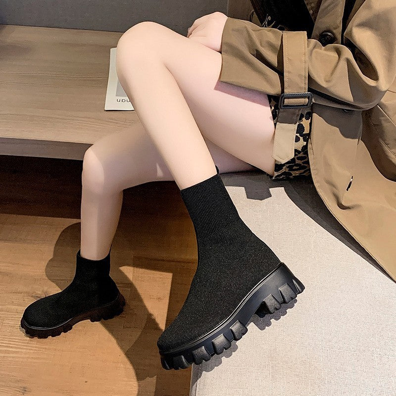 Casual Boots Large Size Thick Heel Martin Boots Women Season Prestige