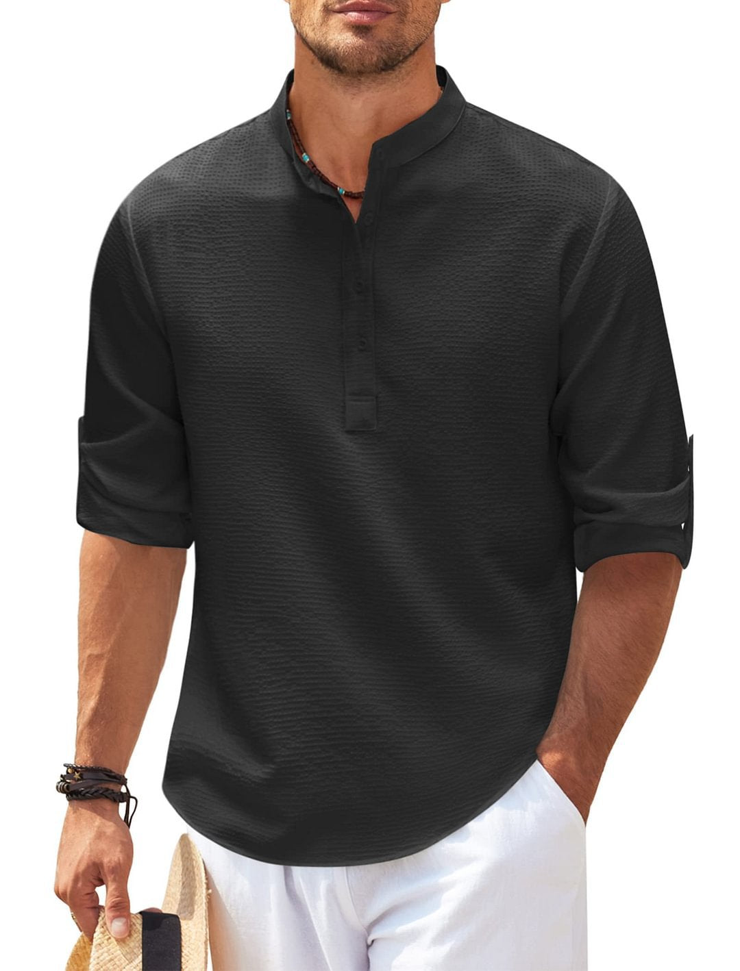 Men's Long Sleeve Stand Collar Shirt Mens Clothing Season Prestige