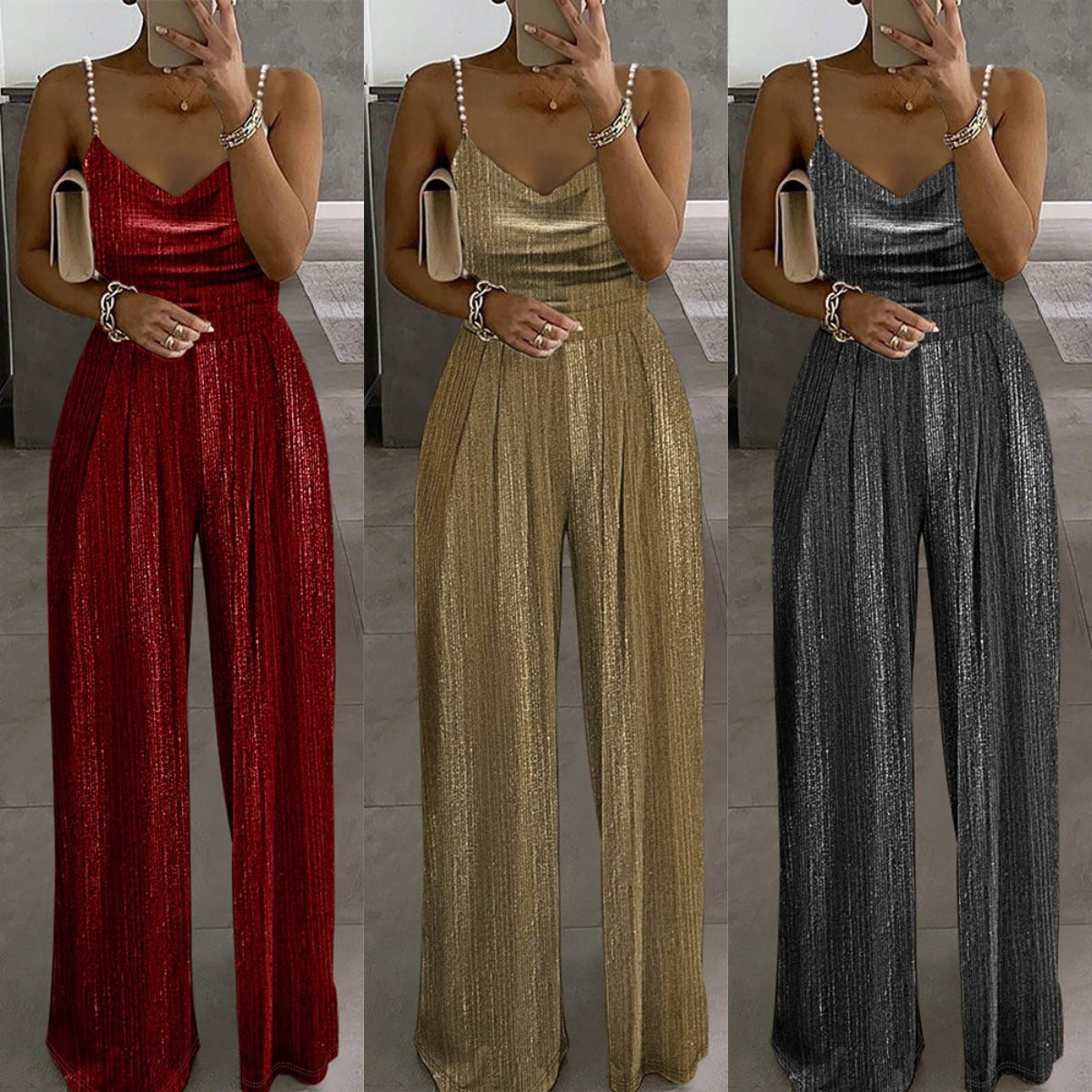 Women's Off-the-shoulder Beaded Pleated Jumpsuit Season Prestige