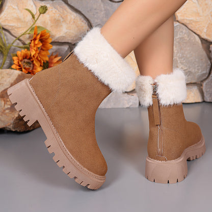 Square-heeled Snow Boots Winter Plus Velvet Non-slip Mid-calf Boot For Women