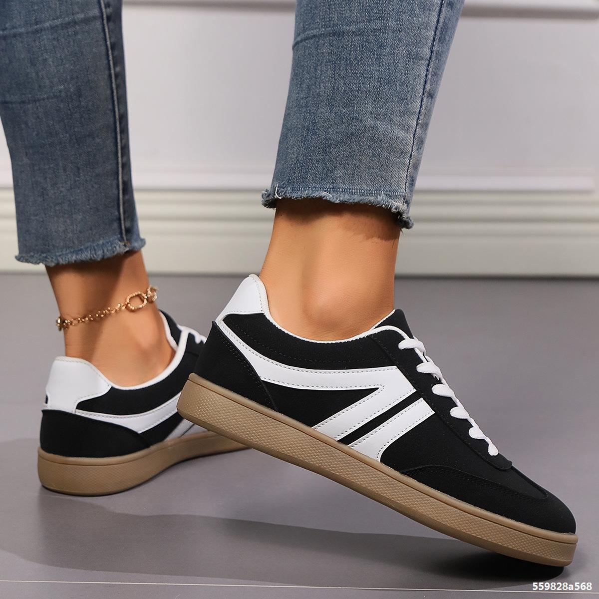 Lace-up Round Toe Flats Sports Slip On Casual Shoes For Women