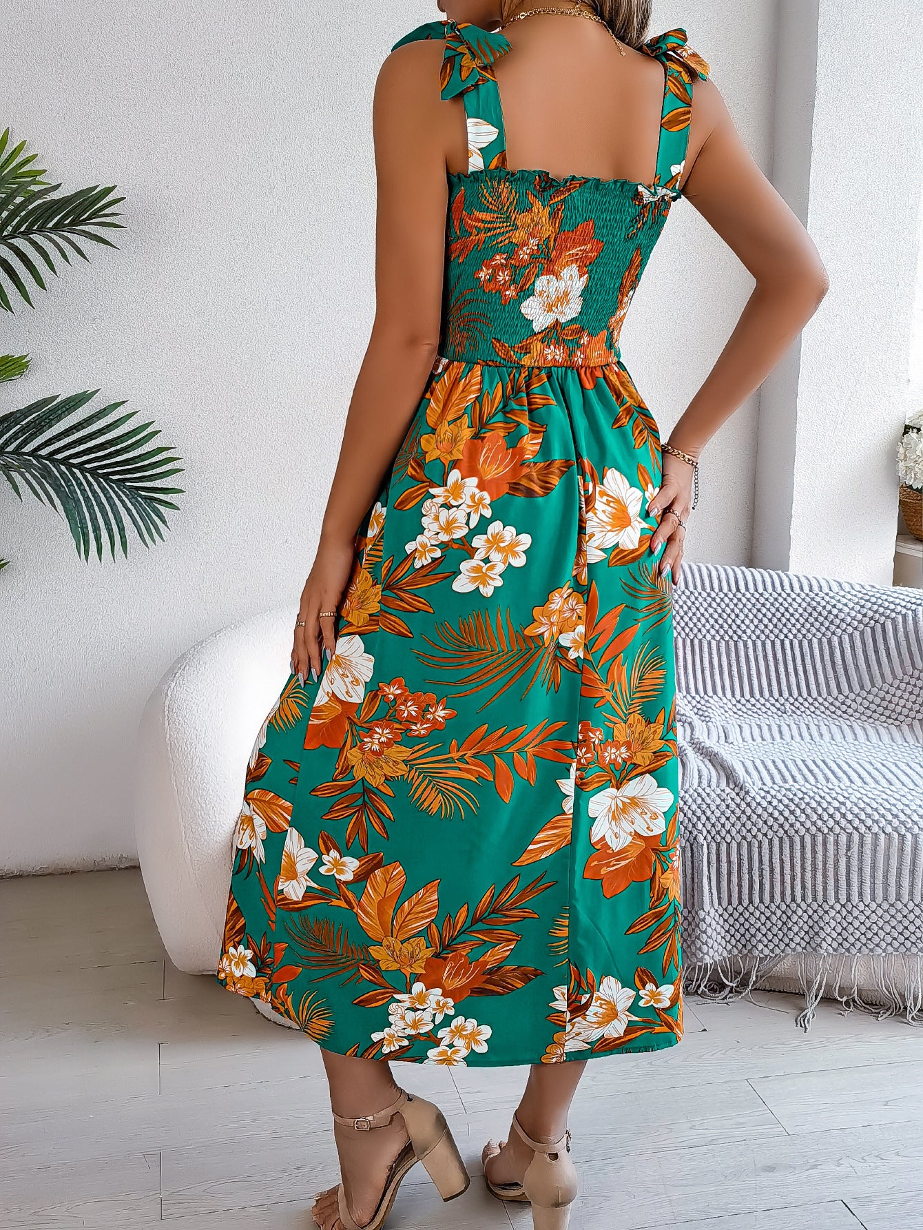 Summer Flowers Print Holiday Beach Long Dress For Women