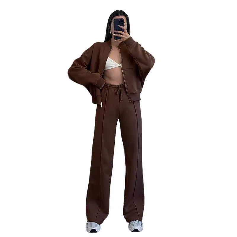 Dropped shoulder Zipper Cardigan Sweater Fashion Casual Set
