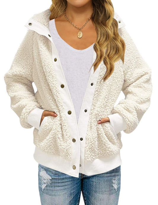 Womens Hooded Winter Long Sleeve Sherpa Jacket Coat with Pockets
