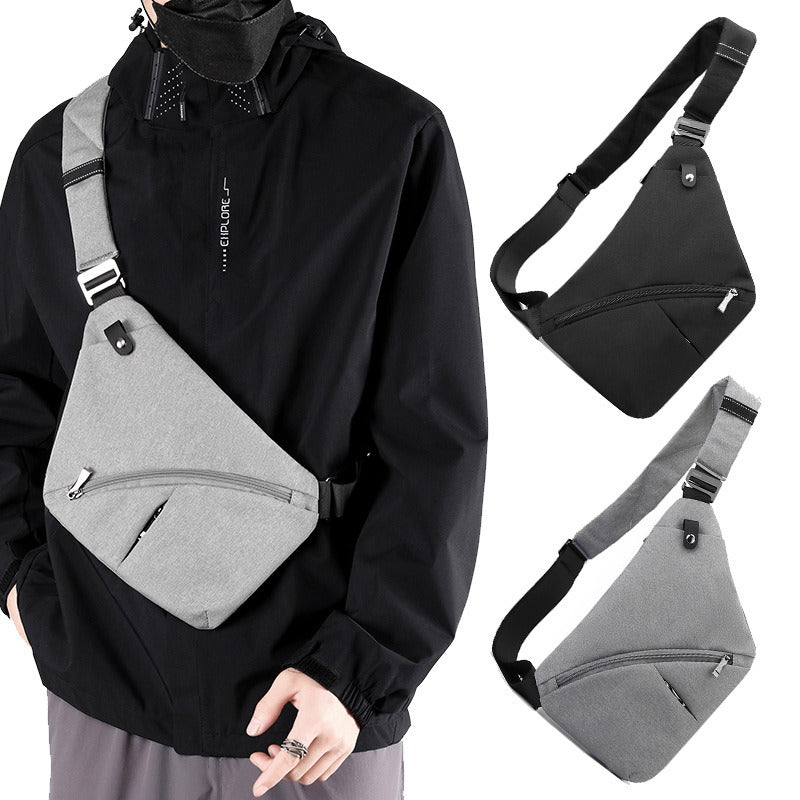 Men's crossbody anti-theft underarm chest bag, oxford cloth material, gray and black color options, secure and close-fitting design