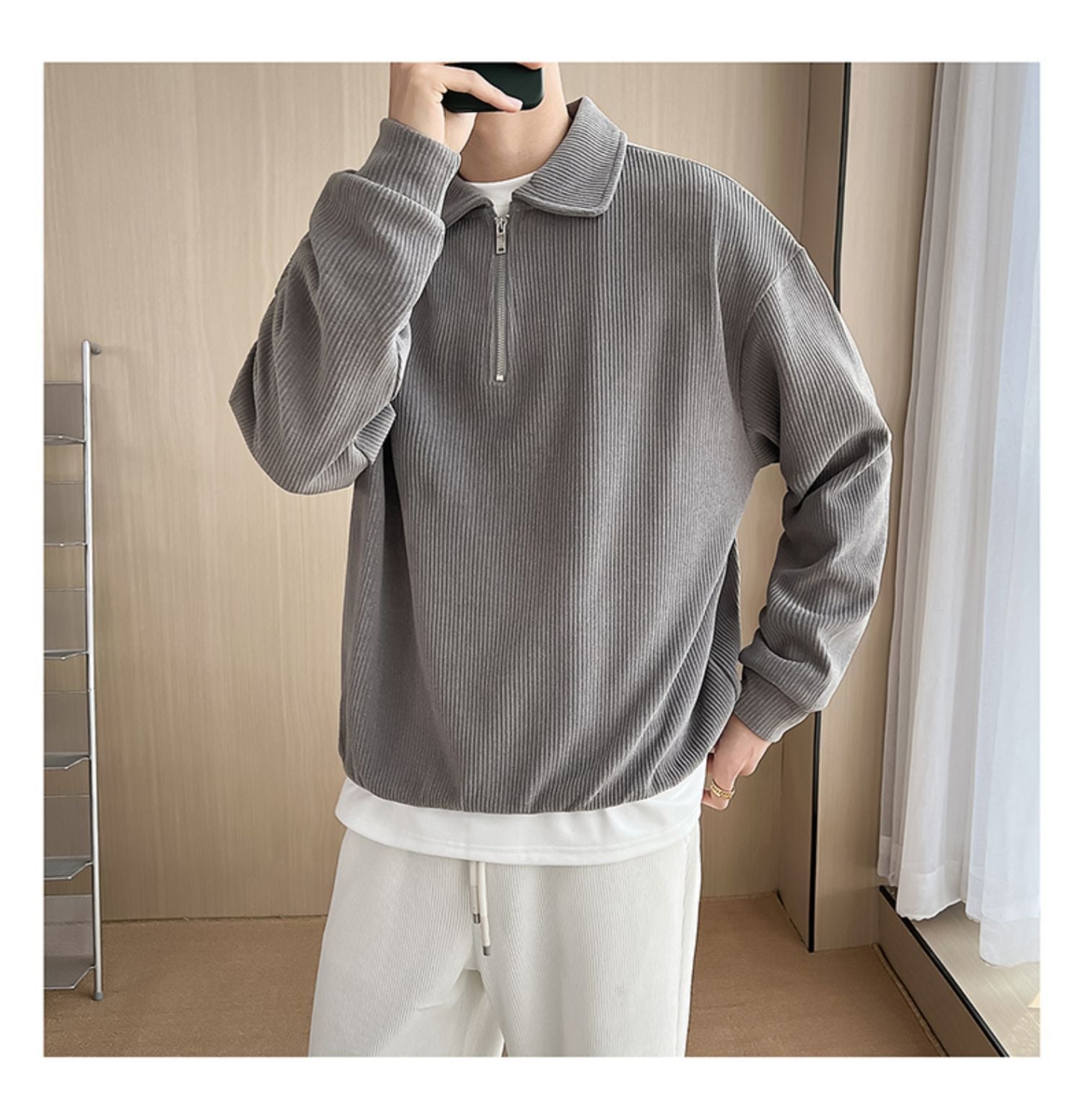 Half Zipper Polo Shirt Sweater For Men