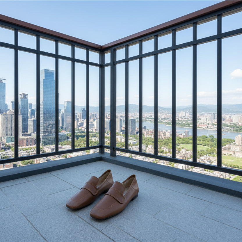 Womens black French-style retro flat shoes with a square toe and smooth faux leather finish.