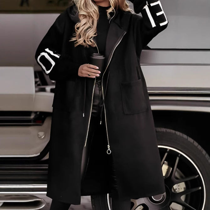 Hooded Long winter Jacket Drawstring Trench Coat For Women