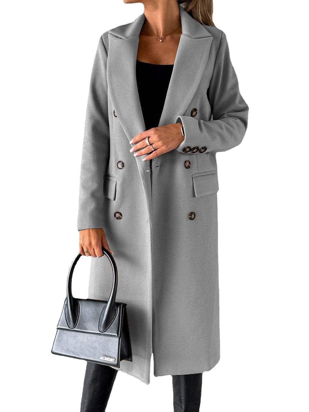 Long Sleeve Lapel Double Breasted Long Winter Coat for Women